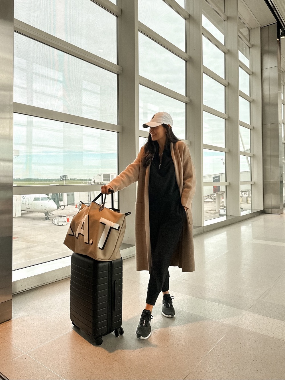 Camel Open-Front Knit Longline Cardigan Sweater